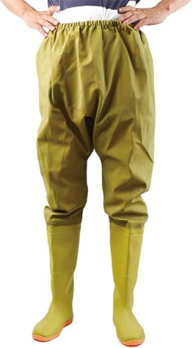 DgtZyrih Atmungsaktive Wathosen mit hoher Taille Angelbekleidung Wathosen wasserdichte Arbeitsstiefel Outdoor-Jagdhosen PVC-Gummi rutschfeste Regenstiefel elastischer Taillengürtel,Beige,35