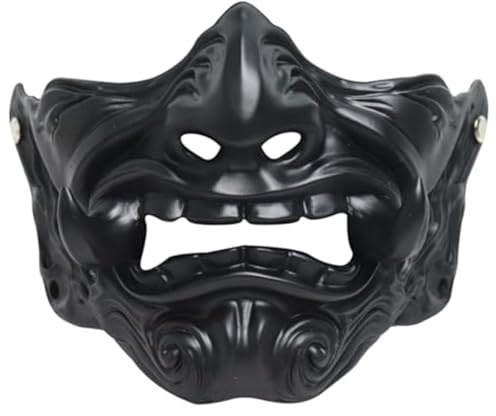 XJKLBYQ Masque Ghost of Tsushima, masque d'Halloween japonais Oni, masque de latex Hannya avec, masque noir Black Warrior avec un groupe élastique pour la fête de cosplay Halloween