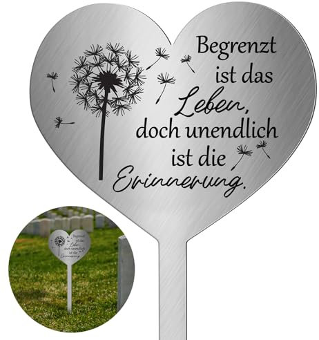 Photect Grabschmuck Wetterfest Grabstecker Metall Herz mit Spruch Begrenzt Ist Das Leben Doch Unendlich Ist Die Erinnerung Urnengrab Deko Weihnachten Grabdekoration Wetterfest Herz zum Erinnerung