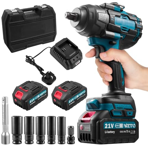 Hondony 1300 N.m Cordless Impact Wrench High Torque, Fast Charger, 5 Sockets, Storage Tool Box & 3 Variable Speeds for Car Tire Truck RV Mower