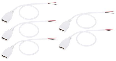 PATIKIL 1Ft USB 2.0 Female to 2 Pin Bare Wire Pigtail Cable, 5pcs 22AWG Power Cords Extension Connector Adapter for Charging Equipment DIY Repair, White