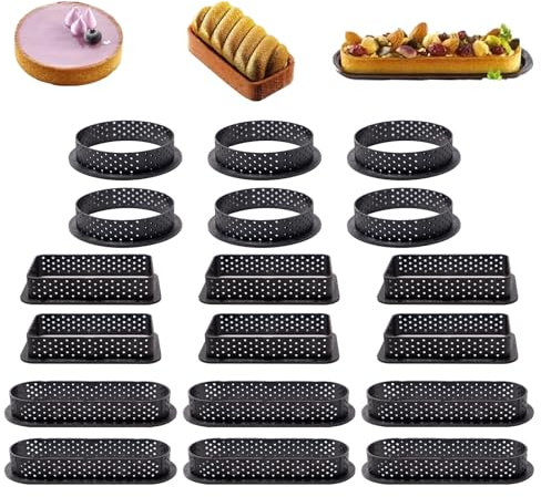 Keboyoe 18 Piezas Anillos para Tartas Perforados Moldes para Tartas Moldes Perforados para Tartaletas Anillo de Tarta de Pastelería Herramientas de Pastelería para Hornear Anillo de Postre Bricolaje