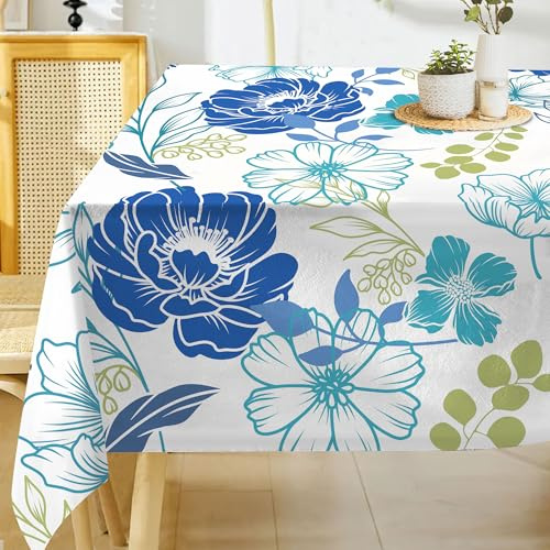 Hexagram Summer Tablecloth 60x84 Inch Floral Rectangle Table Cloth Farmhouse Season for Home Picnic Kitchen Dining Party Decorations