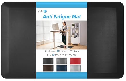 Art3d 3/4 Thick Kitchen Mats for Floor, Waterproof 20 X 32 Cushioned Comfort Mat, Anti Fatigue Mats for Kitchen, Ergonomic Standing Office Desk, Home and Garage, Black