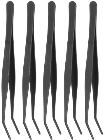sourcing map 5 pinzette in acciaio inox lunghe 12,4 cm con punta seghettata curva multiuso pinze da cucina per cucina, giardinaggio, riparazione artigianato, nero