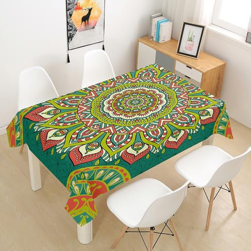 FANSU Tischdecke Tischwäsche, Rechteckige Abwaschbar Tischtuch Draussen Küchentischabdeckung für Dekoration Garten Küche Outdoor -3D Elegante Geometrie (Türkis,140x220cm)