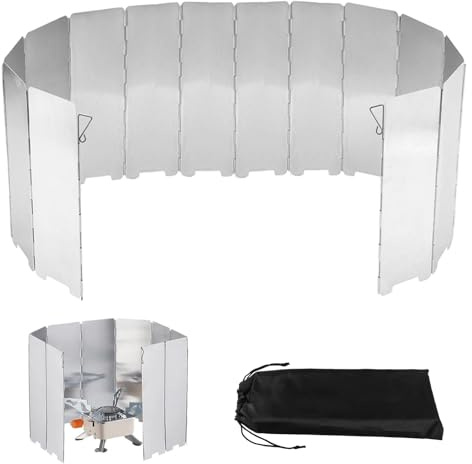 14 Klappbare Windschutzscheiben für Camping, Campingkocher Windschutz | Leichter Faltbar Aluminium Windschutz, Gaskocher Windschutz Campingkocher mit Tragetasche, für Outdoor Öfen Gaskochern