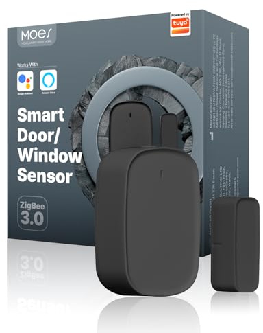 MOES Sensor de Puerta y Ventana Inteligente, 1 Unidad | Requiere Pasarela ZigBee Tuya, Detector Inalámbrico para Sistema de Alarma, Hogar, Compatible, Smart Life/MOES/Tuya