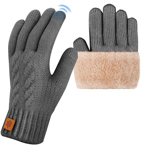 Zepphi Winterhandschuhe Damen mit Fleecefutter, Touchscreen Warme Fleece Strickhandschuhe Thermo Winter Handschuhe Herren für Outdoor Sport Laufen Radfahren Freizeit ski reithandschuhe (Grau)