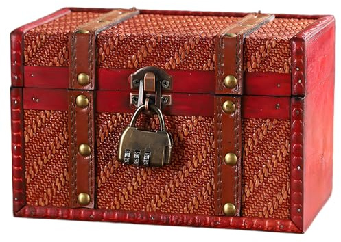 AOTOPYU Scrigno del tesoro, per compleanno dei bambini, scatola regalo richiudibile con coperchio e serratura, cassa in legno (S1: 19 x 12 x 12 cm)