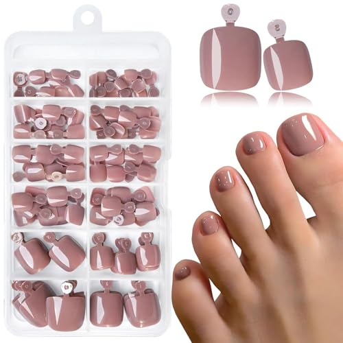 LunarCharm 240 Stück dunkle Nude aufdrückbare Zehennägel, kurze, dunkle Nude künstliche Zehennägel zum Aufdrücken und Aufkleben der Zehennägel