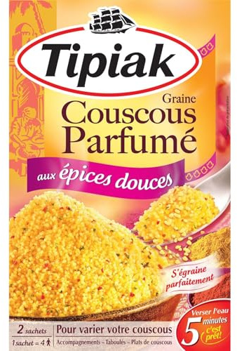 TIPIAK – Couscous Aromatique aux Épices Douces, Saveur Authentique et Texture Légère (2 x 250g) - Le lot de 4