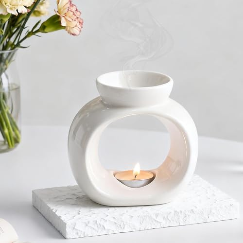 Calenxy Lampade aromatiche bianche, profumate in ceramica, profumate per oli essenziali, profumate in ceramica, lampade aromatiche per una casa suggestiva