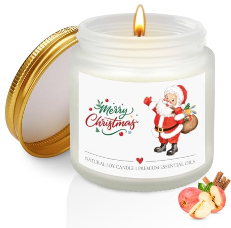 Christmas Scented Candle Gifts for Women, 3.5oz Apple Cinnamon Scented Christmas Candle, Natural Soy Wax Glass Jar Candles Gifts, Xmas Candles for Men Women Mum Friends Wife