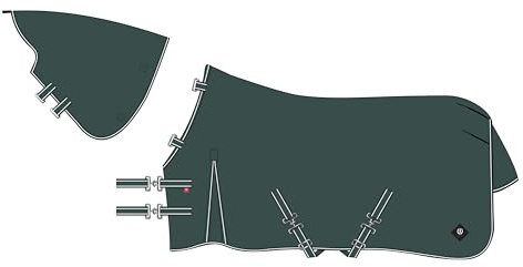 Imperial Riding Outdoordecke Basic Sommerregendecke, abnehmbares Halsteil, leichte Outdoordecke, wetterfestes Material, mit Gehfalte, Kreuzbegurtung, Schweif - & Beinschnüre, Grün, 115