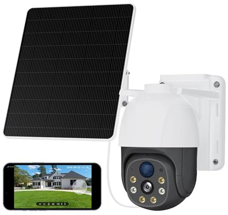 Telecamere di sicurezza, Telecamera IP WiFi PTZ da esterno V380 3MP con alimentazione solare, IP65 impermeabile, batteria integrata 8000 mAh, sorveglianza wireless, rilevamento umano PIR per la casa