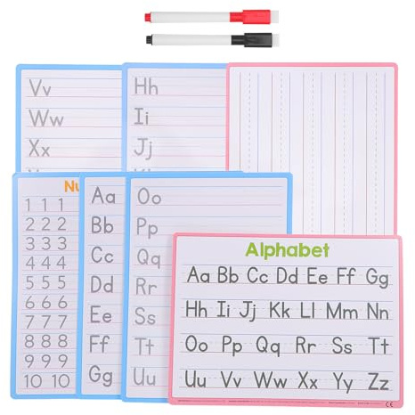 SUPVOX Lot de 4 tableaux effaçables à sec double face - Tableau d'écriture des lettres et des chiffres avec feutres - Outil d'écriture réutilisable et effaçable pour enfants d'âge
