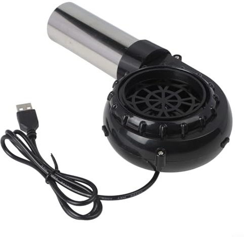 Soplador de barbacoa USB, 5 V 1 A, ventilador de parrilla de velocidad ajustable para estufa de leña, encendido eficiente con conducto de acero inoxidable, entusiastas de acampar al aire libre