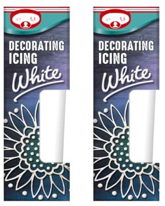 White Decorating Icing 2X50g - Ready to Use White Icing Pen for Writing & Detailed Decoration on Cakes, Cookies & Gingerbread - Easy Squeeze Icing Tube