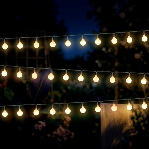 LED Lichterkette 290 cm für Außen und Innen 30 mini Kugeln mit Timer – warm weiß - Kugellichterkette batteriebetrieben mit 8 Funktionen - Outdoor Deko Party Beleuchtung Pavillon Terrasse