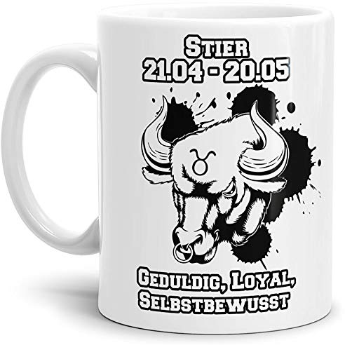 Sternzeichen-Tasse Stier - Weiss - Geburtstag/Astronomie/Sternen-bilder/mit Spruch/Witzig/Kaffeetasse/Mug/Cup - Qualität Made in Germany