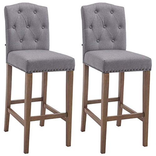 CLP 2er Set Barhocker Louise mit Stoffbezug I Barstuhl aus Holz I Tresenstuhl mit Fußstütze | Farbe hellgrau Gestell Farbe antik-hell