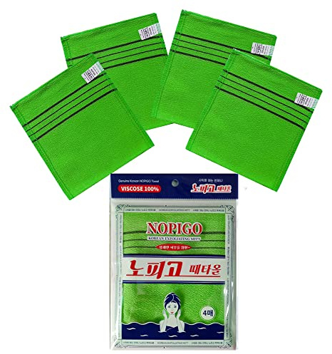 NOPIGO Korean Asian Exfoliating Bath Washcloth Mitt for Remove Dead Skin.Exfoliating Body Scrubber.Exfoliating Gloves for Body Scrub (Green 4)