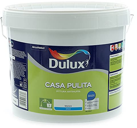 Dulux Casa Pulita Singolo Pittura per Interni Antimuffa Rimuove e Protegge Da Muffe e Funghi, 10 Litri, Bianco, 10L
