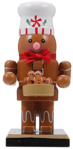 Amosfun Wooden Nutcracker Gingerbread Figures Decor Festive Christmas Decorations for Shelves Table Fireplace Desk Collectible Figurine