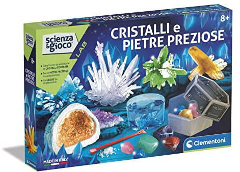 Clementoni Wissenschaft und Spiel Lab – Kristalle und Edelsteine, wissenschaftliches Labor für Kinder 8+ Jahre, Experimente zur Herstellung von Kristallen und wertvollen Steinen, Made in Italy,