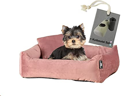 Rohrschneider Luxus Hundebett inkl. Gassibeutel, Rosé, S (kleine Hunde)