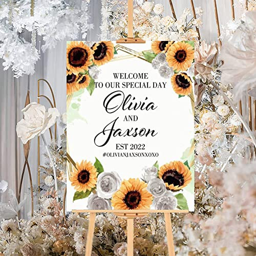 Rustikales Holzschild für Hochzeiten, Sonnenblumen, Holz, Willkommensschild, individuelle Hochzeit, Party, perfekt für Verlobung, Hochzeit, Jahrestag, Party, Dekorationen, Hochzeitsgeschenk, 45,7 x