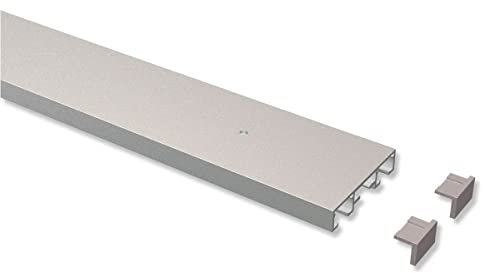 Interdeco Gardinenschienen vorgebohrt Silber-Grau 2-läufige Vorhangschienen aus Aluminium, Primax, 240 cm