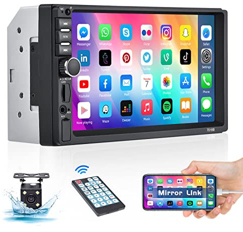 Hikity 2 DIN Radio CocheMirror Link Pantalla Táctil 7 Pulgadas Autoradio Bluetooth con FM Radio USB Charging SWC AUX TF Cámara de Visión Trasera