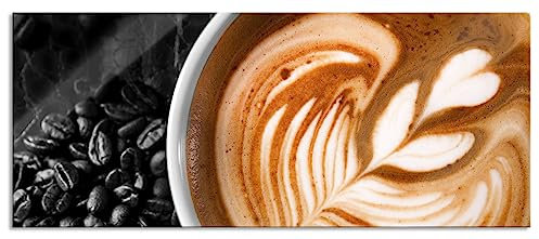 Pixxprint Glasbild Panorama, Wandbild aus Echtglas, edler Kaffee mit Schaumverzierung, 120x50 cm, inkl. Aufhängung und Abstandshalter