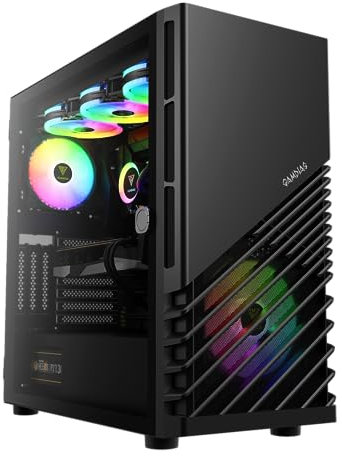 GAMDIAS Argus M4 Boîtier PC Gaming Moyenne Tour ATX, Panonceau Avant à Flux d'air Élevé, Panneau Latéral en Verre Trempé Pivotant, L'Intérieur Spacieux, Compatible avec 2 Radiateurs de 360mm, Noir