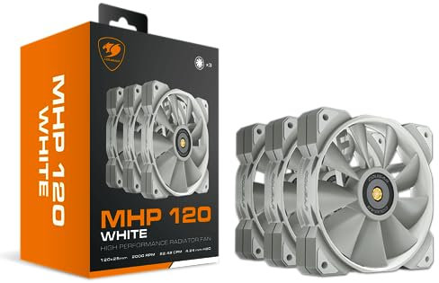 COUGAR MHP 120 Hoch Leistungslüfter für PC-Gehäuse, Wasserkühlung (3 Fan Pack, Weiss)