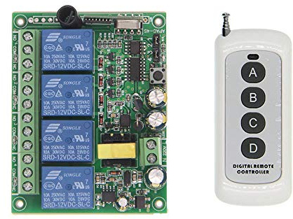 4-Kanal AC 230 220V Funk Empfänger & 4-Taste Handsender mit Lernkode - Universalfernbedienungsschalter 200M Reichweite Funk Schalter für Eletrogeräte Lampe motor Garagentor
