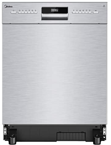 Midea MDWEU1435XSS-W Lavavajillas Base 14 cubiertos 60 cm Parcialmente Integrado con WiFi, Secado Extra, 7 Programas, 47 dB, 0-24 Horas Inicio Retrasado, Acero Inoxidable