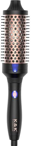 K&K Thermal Brush Keratin Protect Heated Barrel Hot Hair Brush Ionic Smooth Shine Volumize Comb Dual Voltage Hair Straightener Curler Styling Tool 38 mm UK Plug(Black, 38mm)
