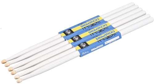 sourcing map Drumsticks aus Ahornholz, rutschfeste Griffe, 5 A, weiß, klassische Schlagzeugstöcke, Holzspitze für Drumming, Musikinstrument, Percussion, 3 Paar