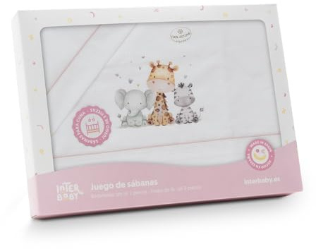 Danielstore Sabanas Bebé Algodón para Coche- Capazo- Moisés 40X80 Primavera-Verano-Otoño (Bajera+encimera+Funda Almohada) Fabricado en España (1.0.1 Jirafa Elefante Rosa)