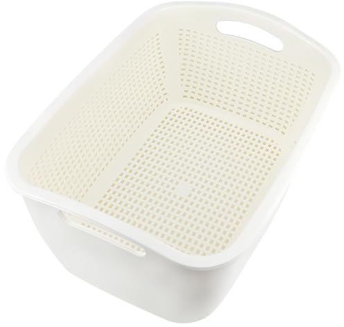 Double-layer Draining Basket Plastic Fruits Vegetable Washing Basket Food Storage Basket Multi-layer Stackable Vegetable Sinks Wash Drain Basket for Kitchen（White Large）