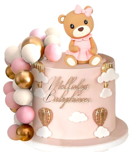LaVenty Bogen Teddybär Kuchendeko Teddybär BabyDusche Geburtstagskuchen | Bogen Teddybär Kuchen Dekoration - Teddybär Baby Dusche Geburtstagskuchen Dekoration (rosa)