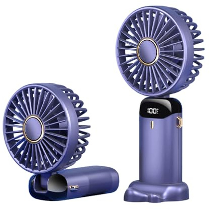 Anncain Tragbarer Handventilator, faltbarer Mini-Schreibtischventilator, wiederaufladbar über USB mit 5 Geschwindigkeiten, batteriebetriebener Mini-Handventilator mit LED-Display für Zuhause, Büro