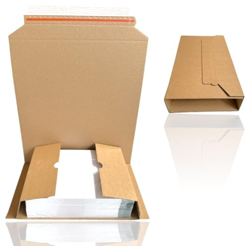 DeineFairpackung - 100 Stück Buchverpackung Din C5 Wellpappe selbstklebend in Braun - Größe 245x165x70mm mit variabler Füllhöhe - Buchverpackung aus Karton für Büchersendung reißfest