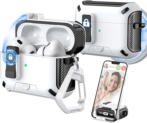MHYALUDO Kompatibel mit AirPods Pro 2/1 Generation Case Cover, Kompatibel mit Magsafe, Magnetische automatische Verriegelung, Ladeanschluss staubdicht & Standdesign mit Reinigungsset,Schwarz/Weiß