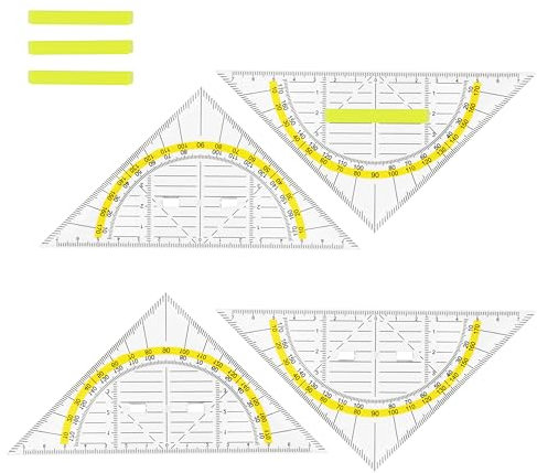 4 Stück Geodreieck Winkelmesser 14CM Geodreieck mit Griff Deutlich Abgestuftes Geodreieck Set Geeignet für Studenten, Ingenieure