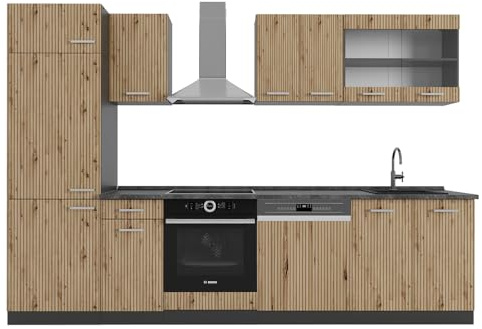 Vicco Küchenzeile R-Line, Artisan Eiche/Anthrazit, 300 cm ohne Arbeitsplatte