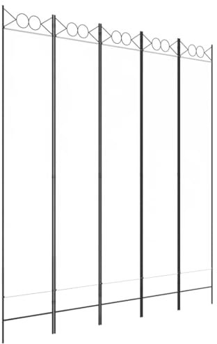 Trennwand 5-teilig Paravent Blickdicht Freistehend Faltbar Stabil Indoor Wohnzimmer Schlafzimmer Büro Raumteiler Spanische Wand Sichtschutz Stellwand, Weiß 200x220 cm Stoff